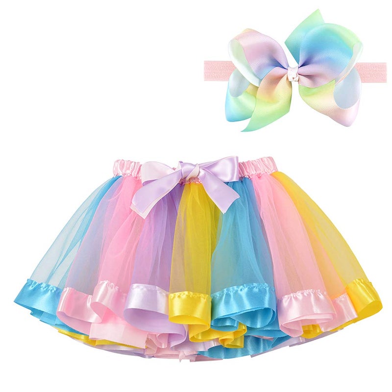 BGFKS LayeredTulle Rainbow Tutu Skirt for Newborn Baby Girls 1st Birthday Photography Outfit Sets. (Light Rainbow, 0-24 Months) - Image 1